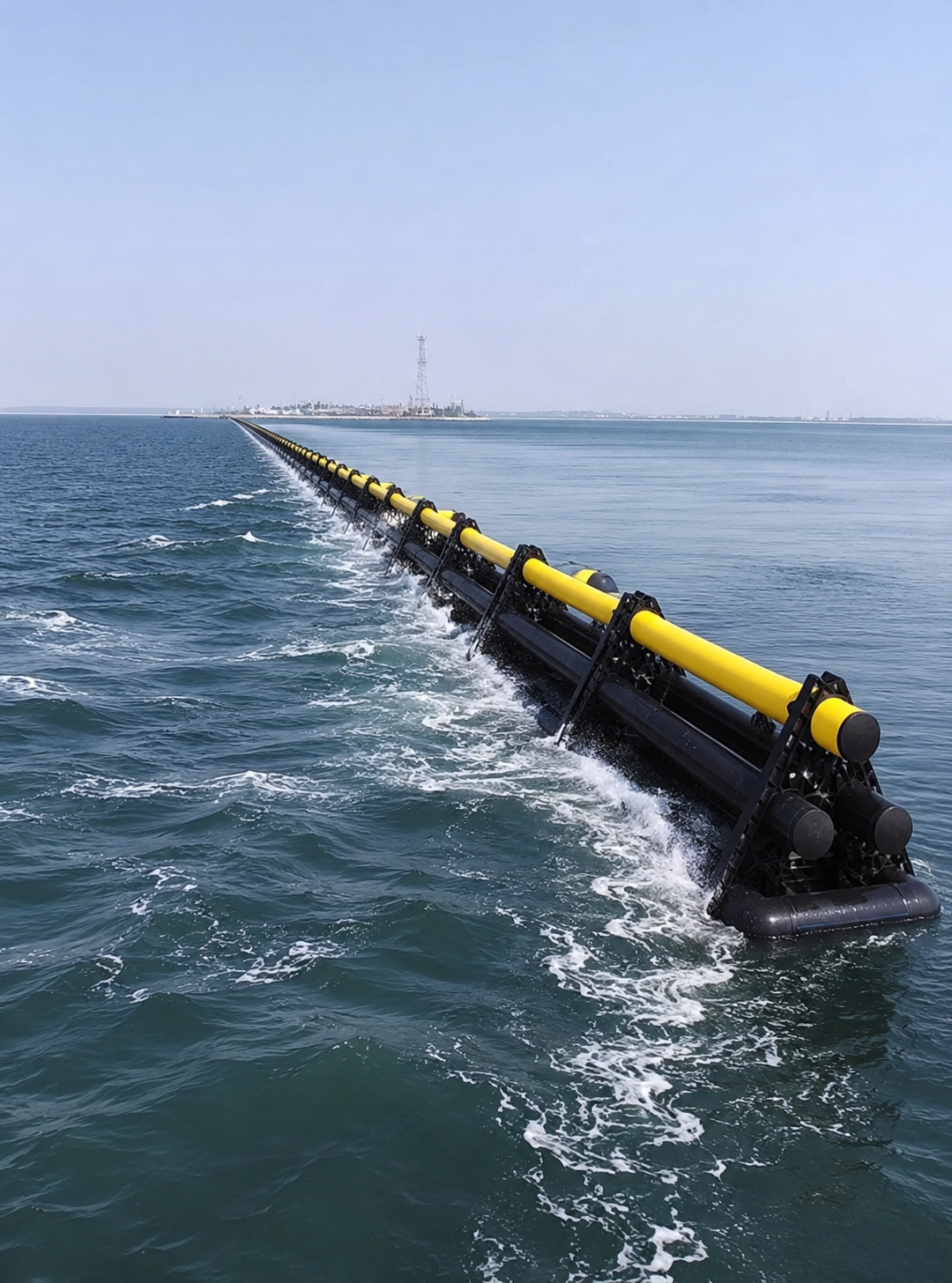 HDPE wave breaker installed at sea